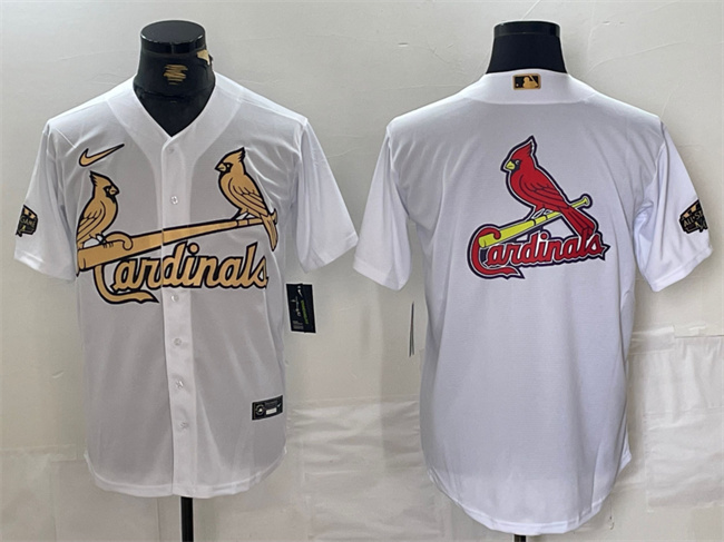 Men's St. Louis Cardinals Team Big Logo All-Star White Gold Stitched Baseball Jersey Men's St. Louis Cardinals Team Big Logo All-Star White Gold Stitched Baseball Jersey